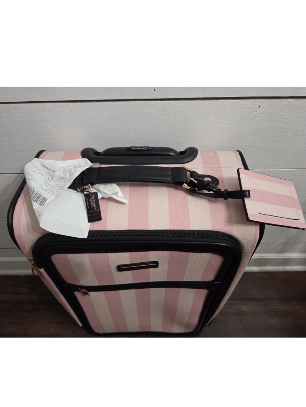 Victoria's Secret VS Iconic Pink Striped Upright Carry-On Wheelie Suitcase NWT - Picture 2 of 11